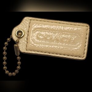 COACH 2.5" Ivory With Brown Edge Key Fob Bag Charm Hang Tag